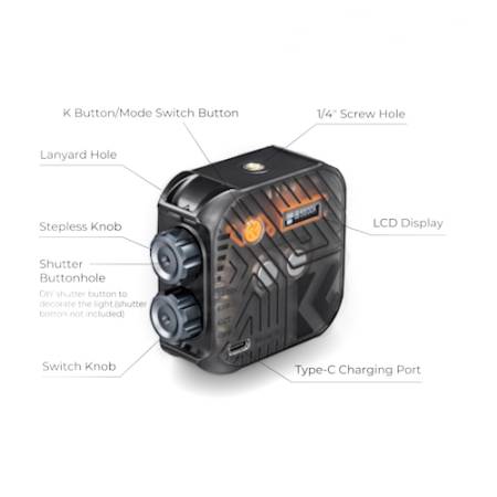 K&F Concept KF34.035 - mini lampa LED, bi-color, 2500K-9900K, CRI96, czarna_obsługa lampy_2